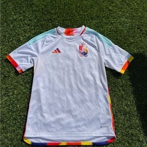 Adidas White and Red Soccer Jersey with Team Emblem